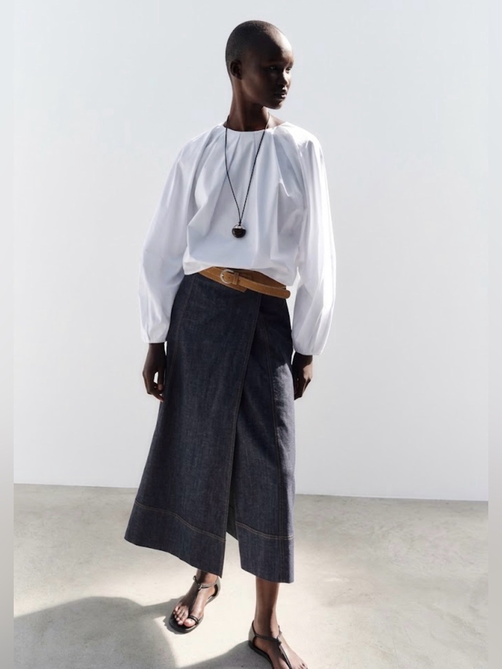 NWT Zara Woman Bloggers Fav Z1975 BELTED DENIM MIDI SKIRT Size XS